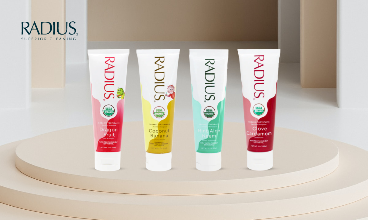 Gentle oral care for sensitive teeth with Radius toothpaste.